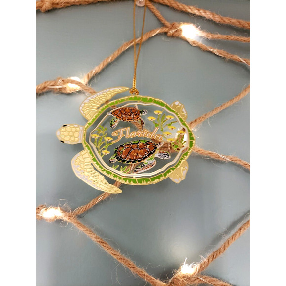 Florida Sea Turtle Ornament Color Brass Sea Marine Life Nautical Coastal Beach - Picture 4 of 8